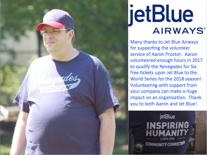 Picture of Aaron Proctor and a shirt from Jet Blue that reads "Inspiring Humanity" Jet Blue for Good