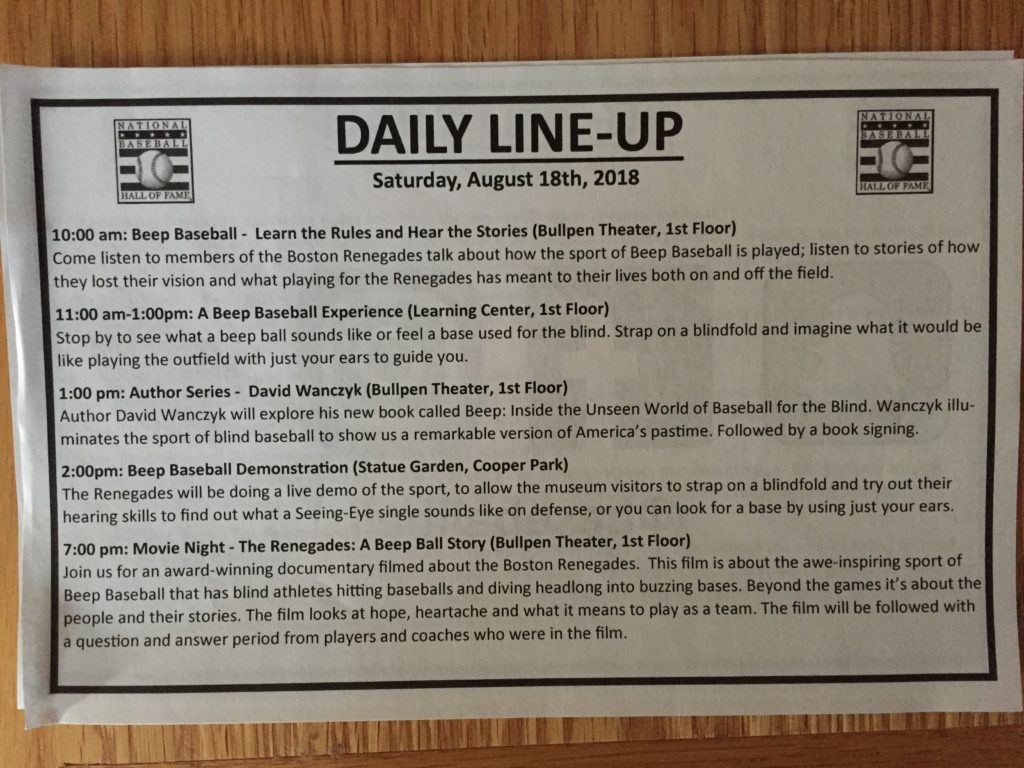 Daily Line up from the Baseball Hall of Fame