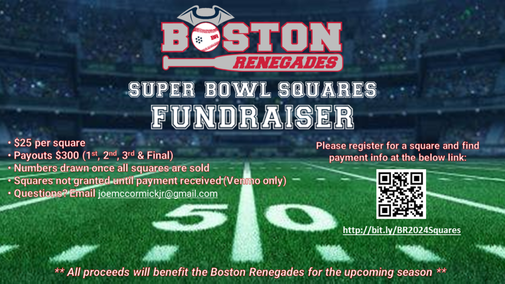 Graphic of a football field with the Renegades logo.  there is also a QR code on this graphic to take you to the form