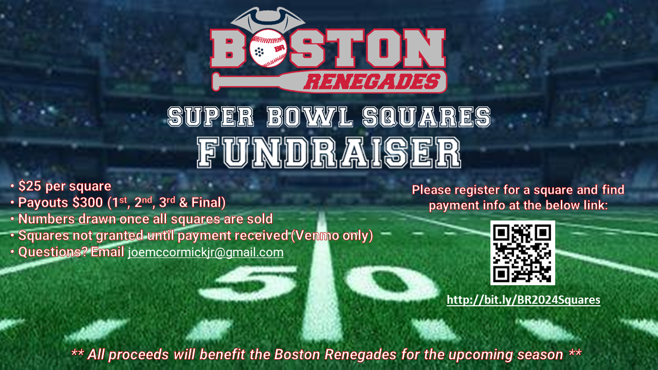 Graphic of a football field with the Renegades logo. there is also a QR code on this graphic to take you to the form